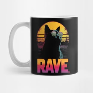 Rave Cat Retrowave T-Shirt - Synthwave Party Cat Design Mug